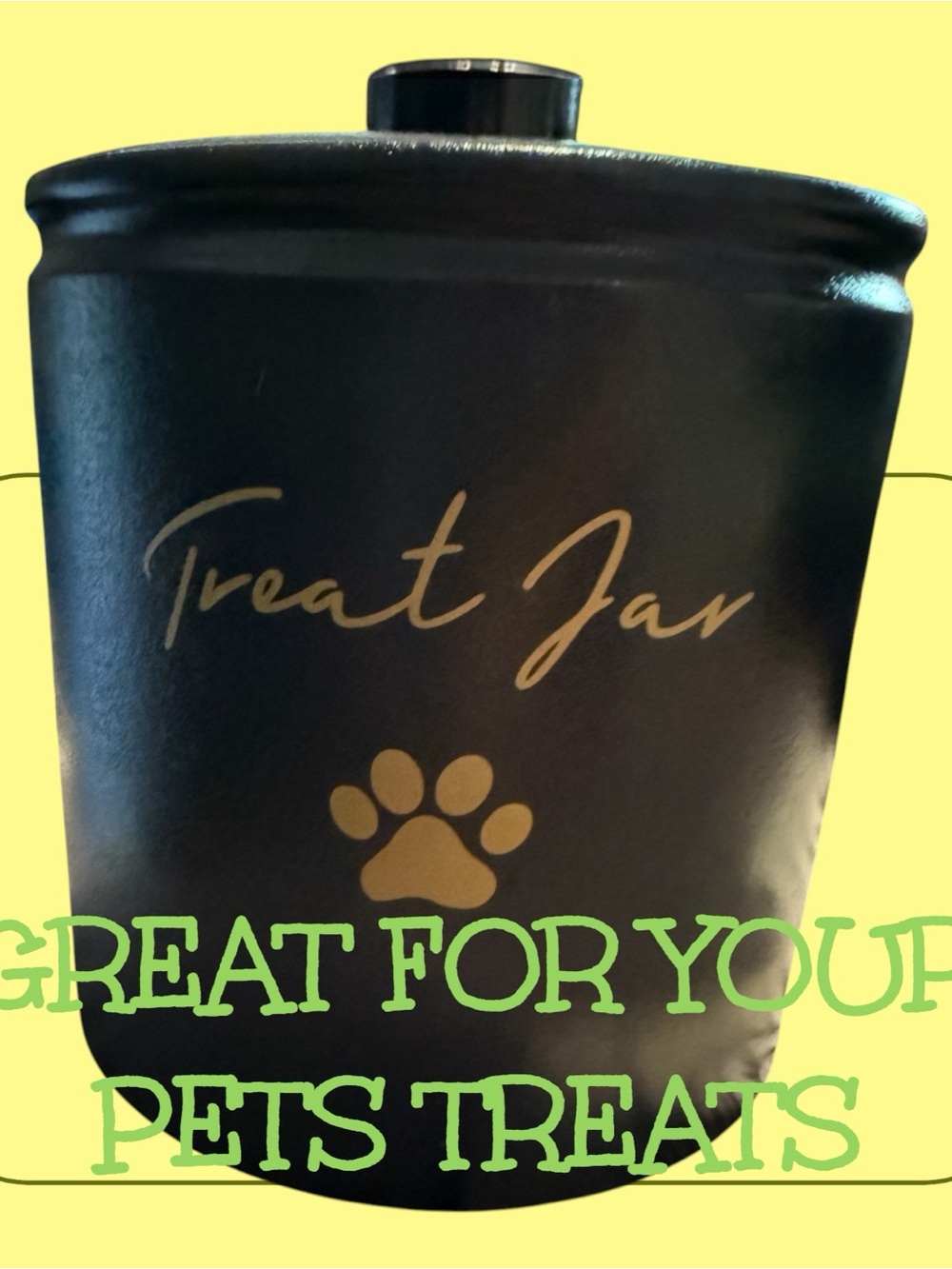 Top Paw Black Treat Jar with Gold Paw Accent